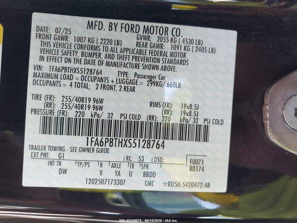 1FA6P8THXS5128764 2025 FORD MUSTANG photo no. 9