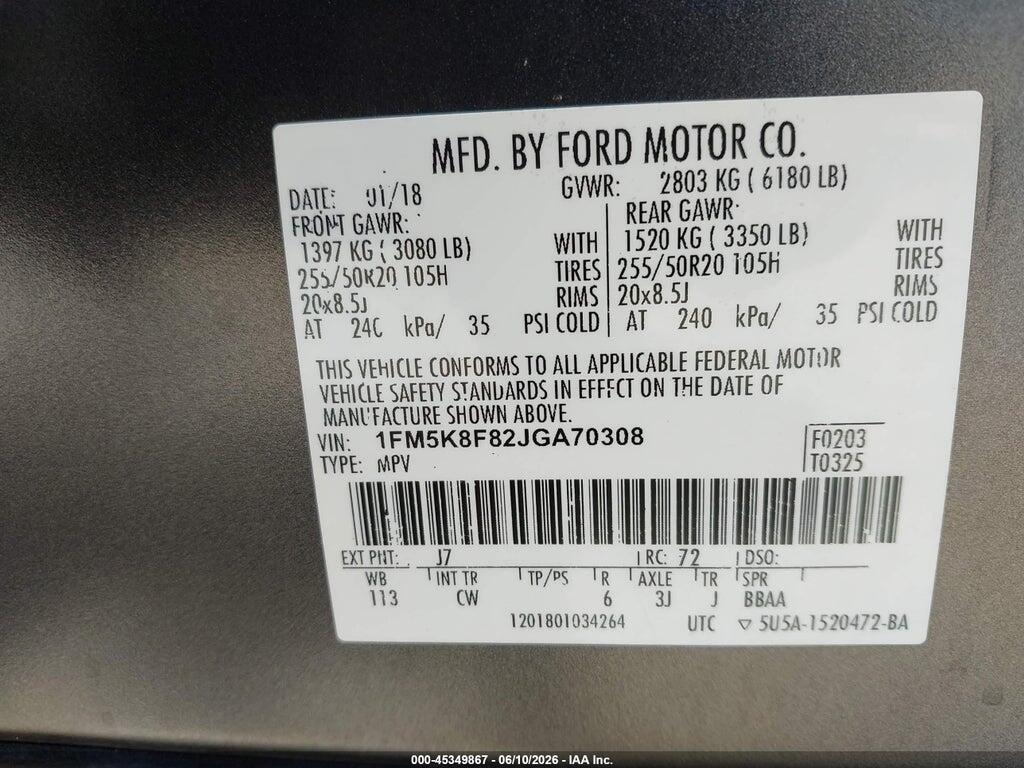 1FM5K8F82JGA70308 2018 FORD EXPLORER photo no. 9