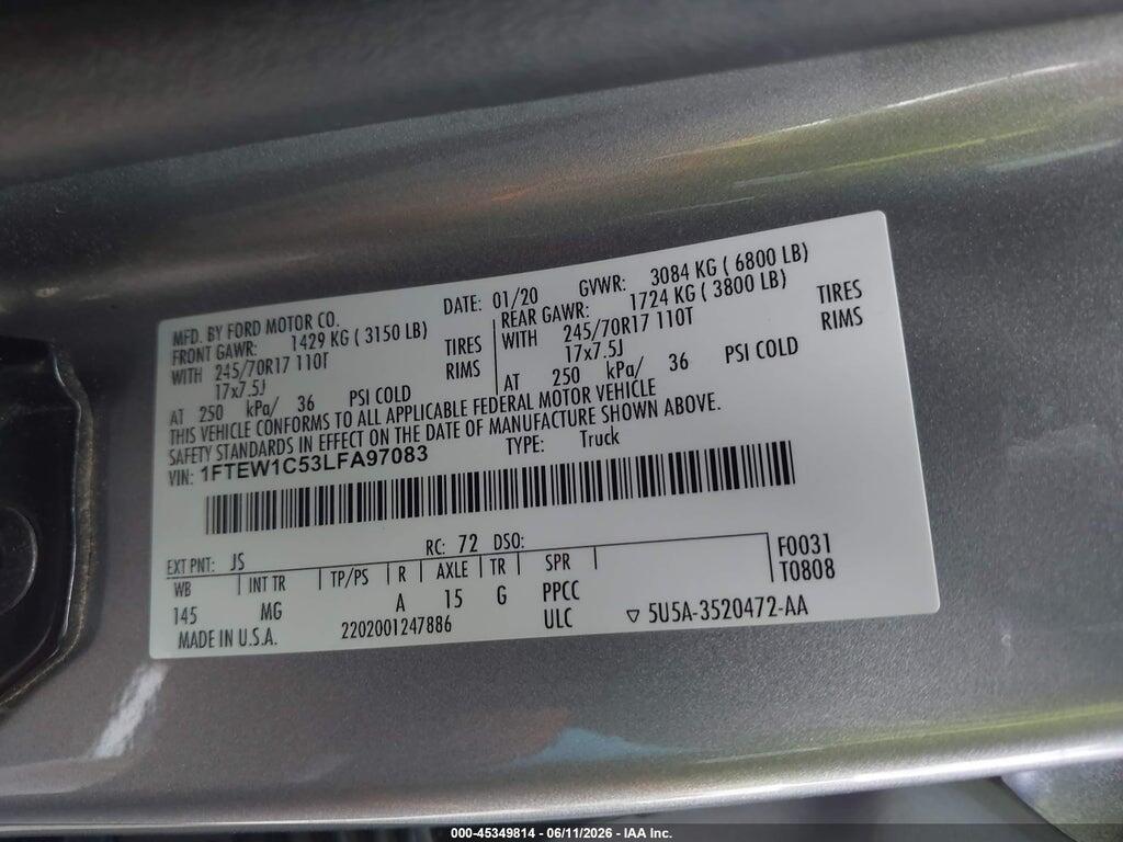 1FTEW1C53LFA97083 2020 FORD F-150 photo no. 9