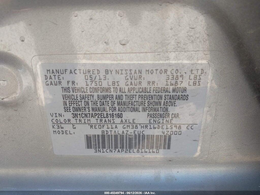 3N1CN7AP2EL816160 2014 NISSAN VERSA photo no. 9