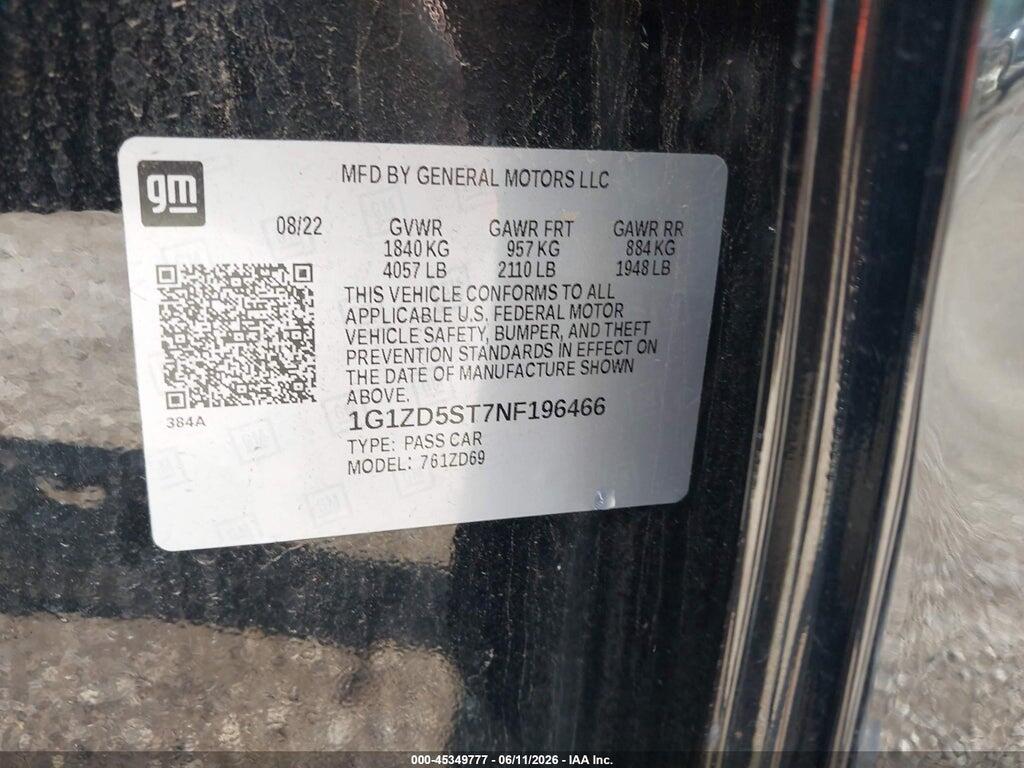 1G1ZD5ST7NF196466 2022 CHEVROLET MALIBU photo no. 9