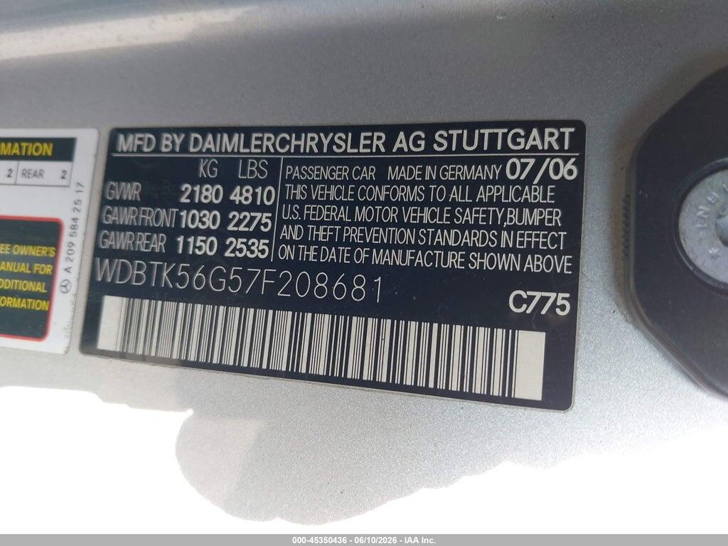 WDBTK56G57F208681 2007 MERCEDES-BENZ CLK 350 photo no. 9
