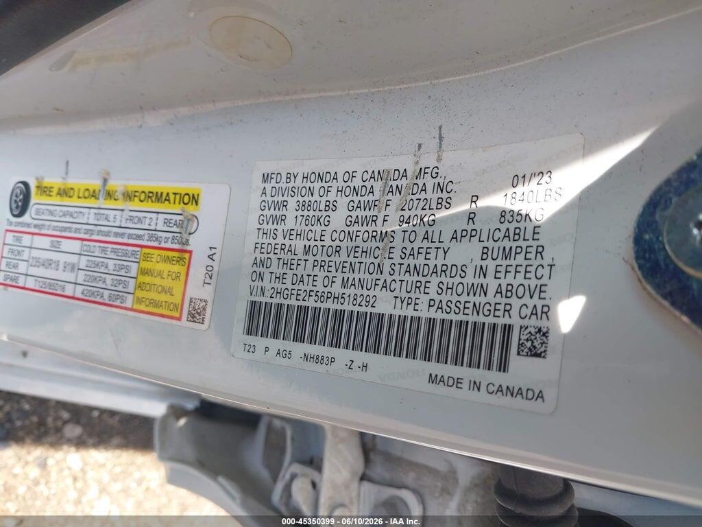 2HGFE2F56PH518292 2023 HONDA CIVIC photo no. 9