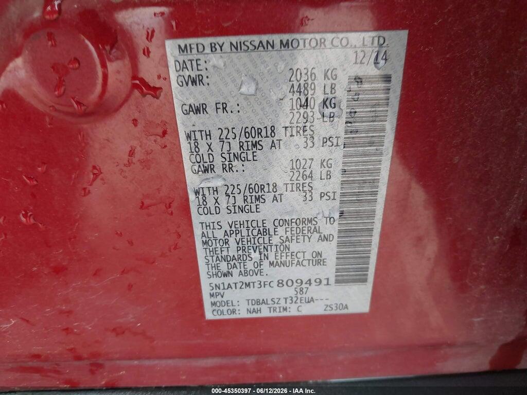 5N1AT2MT3FC809491 2015 NISSAN ROGUE photo no. 9