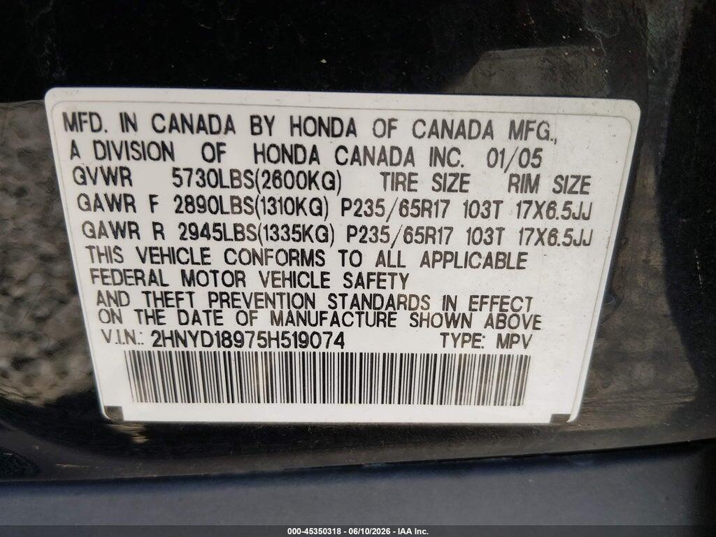2HNYD18975H519074 2005 ACURA MDX photo no. 9