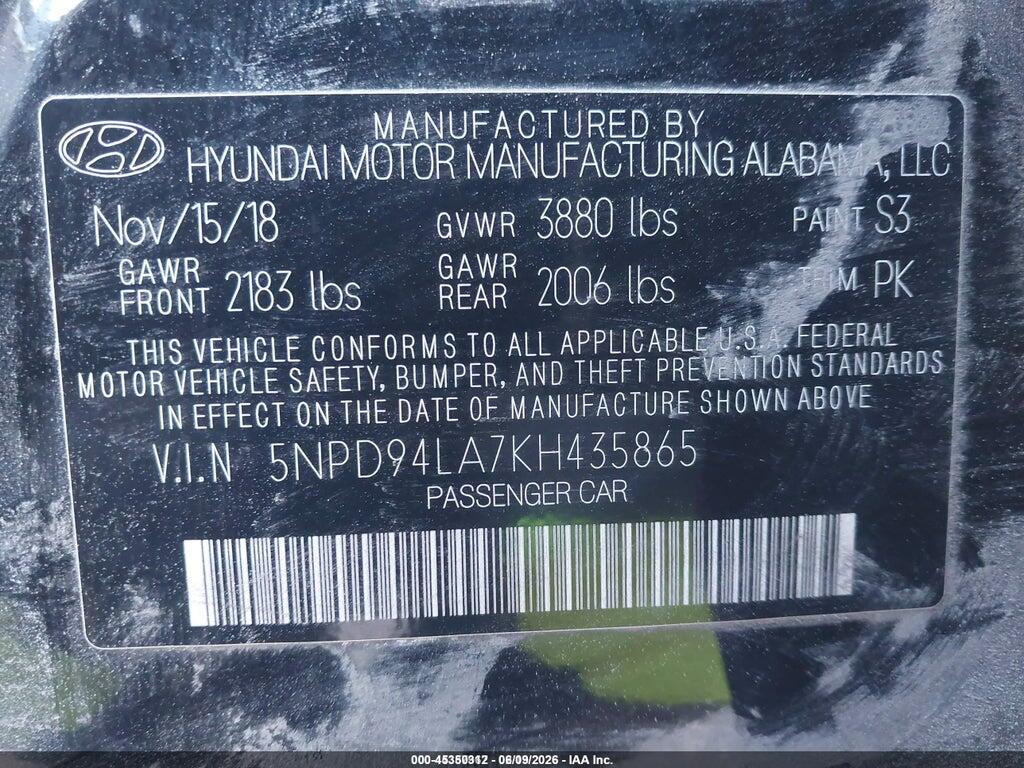 5NPD94LA7KH435865 2019 HYUNDAI ELANTRA photo no. 9