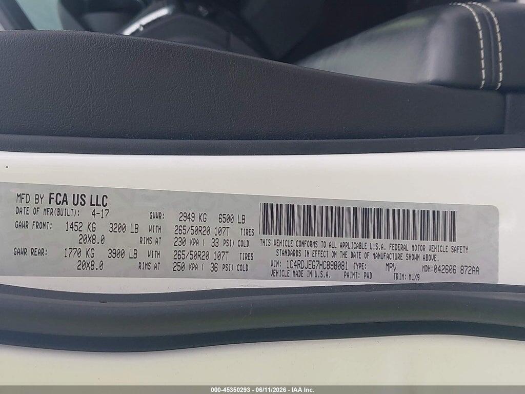 1C4RDJEG7HC898081 2017 DODGE DURANGO photo no. 9