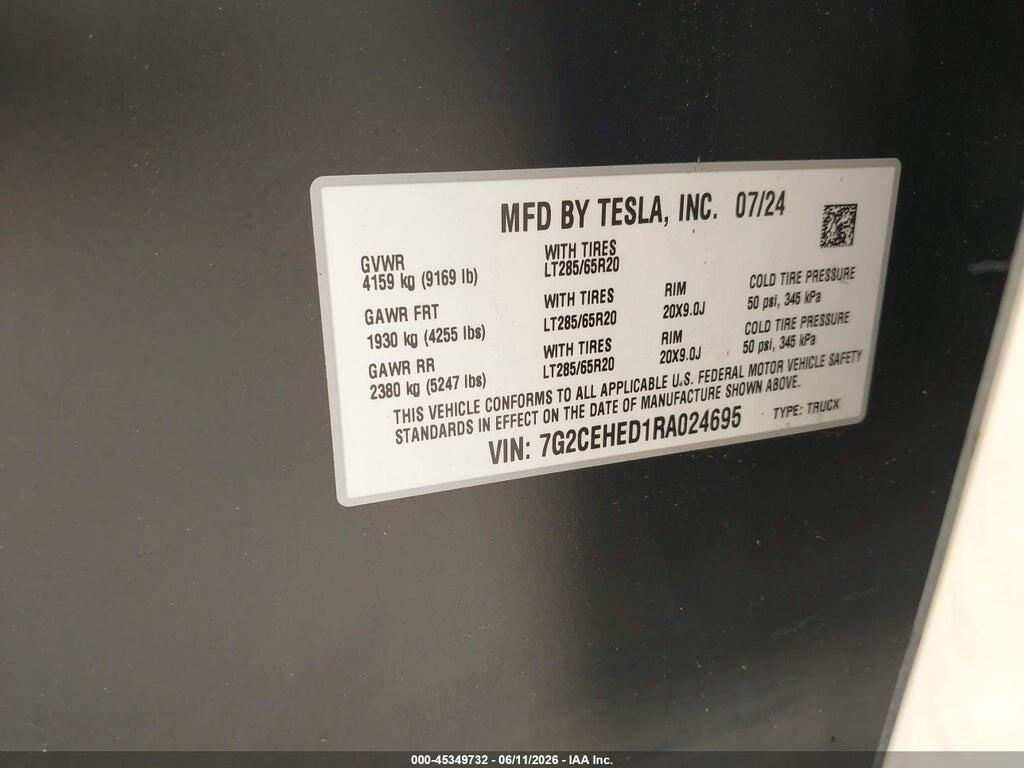 7G2CEHED1RA024695 2024 TESLA CYBERTRUCK photo no. 9