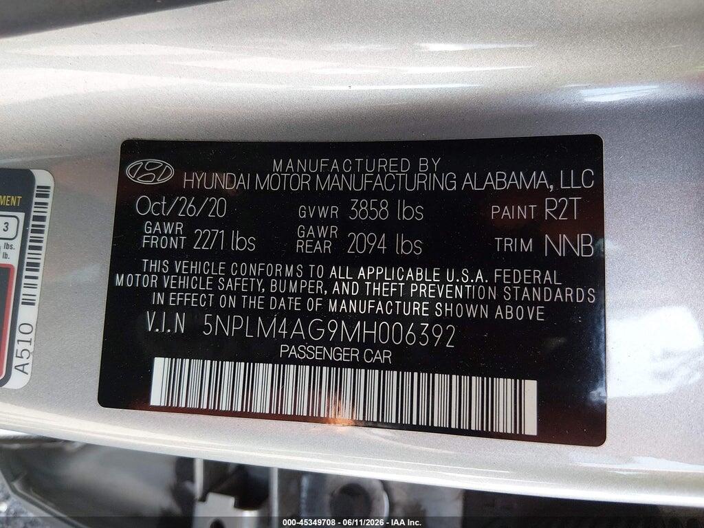 5NPLM4AG9MH006392 2021 HYUNDAI ELANTRA photo no. 9