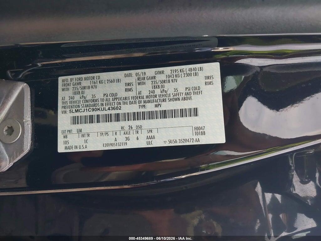 5LMCJ1C90KUL43602 2019 LINCOLN MKC photo no. 9