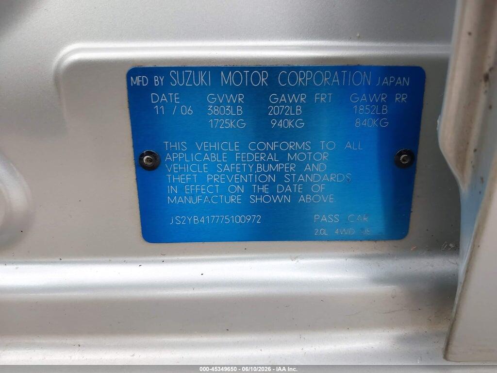 JS2YB417775100972 2007 SUZUKI SX4 photo no. 9