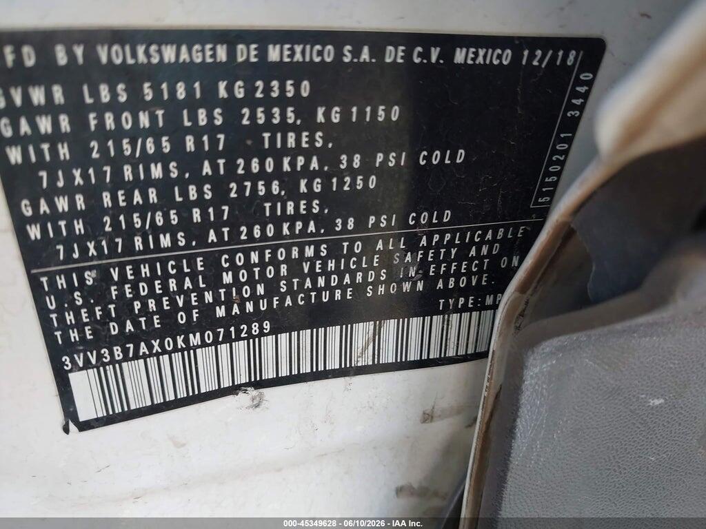 3VV3B7AX0KM071289 2019 VOLKSWAGEN TIGUAN photo no. 9
