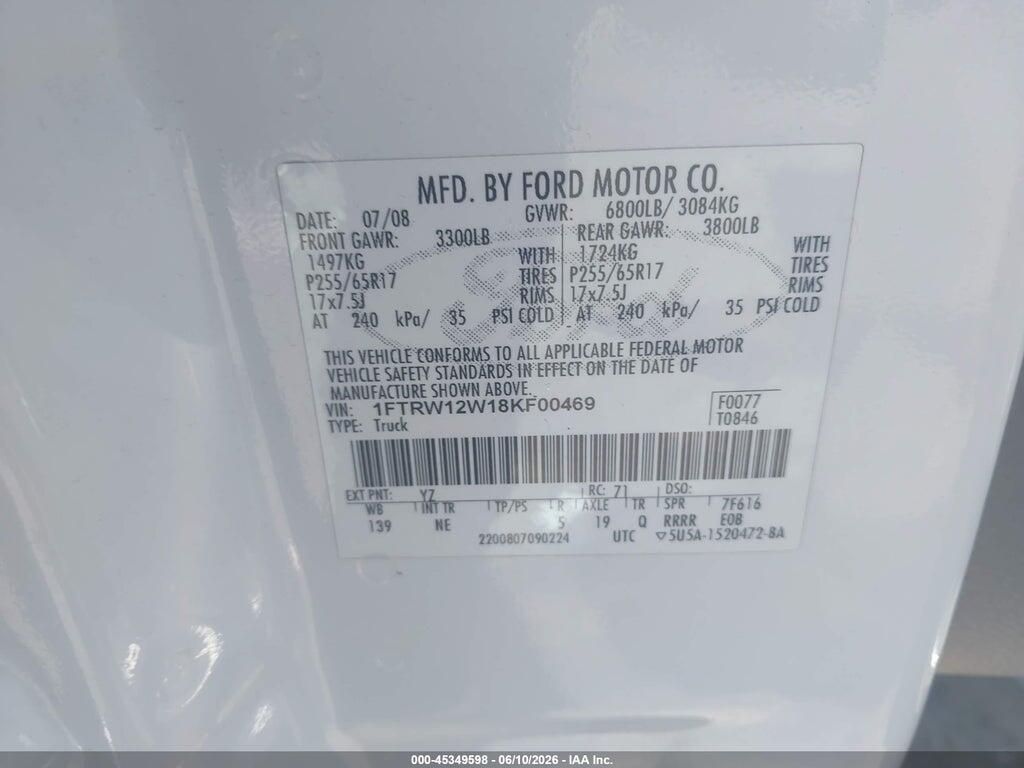 1FTRW12W18KF00469 2008 FORD F-150 photo no. 9
