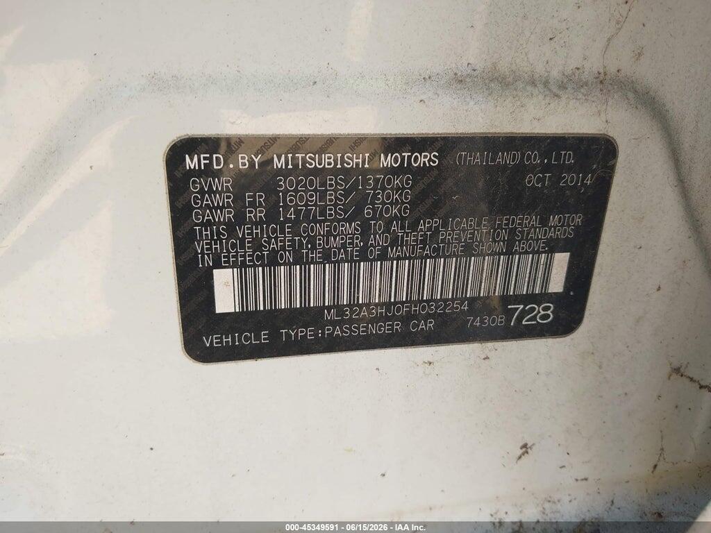 ML32A3HJ0FH032254 2015 MITSUBISHI MIRAGE photo no. 9