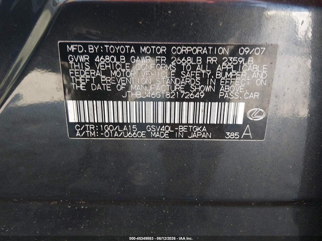 JTHBJ46G182172649 2008 LEXUS ES 350 photo no. 9