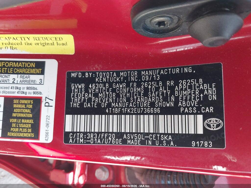 4T1BF1FK2EU736696 2014 TOYOTA CAMRY photo no. 9