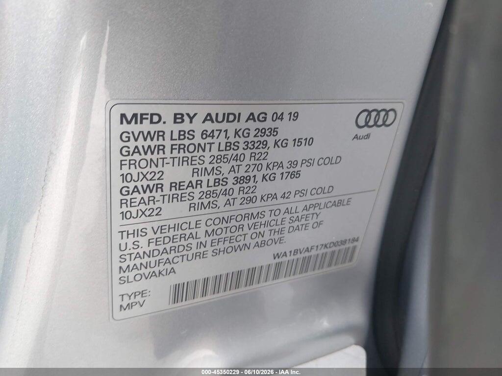 WA1BVAF17KD038184 2019 AUDI Q8 photo no. 9