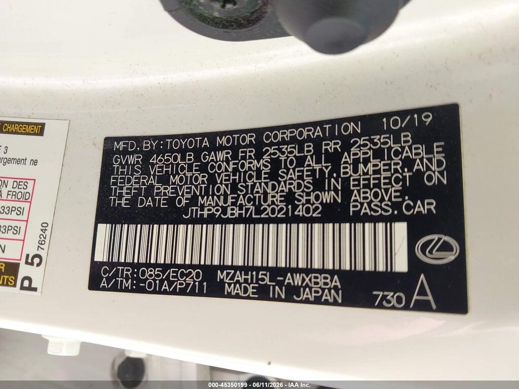 JTHP9JBH7L2021402 2020 LEXUS UX 250H photo no. 9