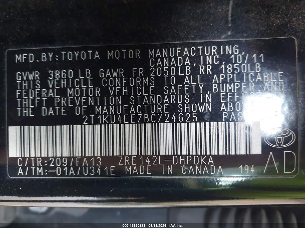 2T1KU4EE7BC724625 2011 TOYOTA MATRIX photo no. 9