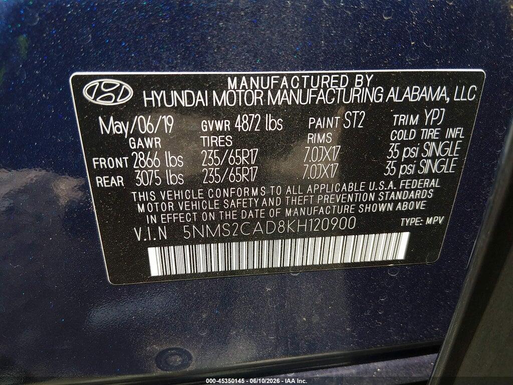 5NMS2CAD8KH120900 2019 HYUNDAI SANTA FE photo no. 9