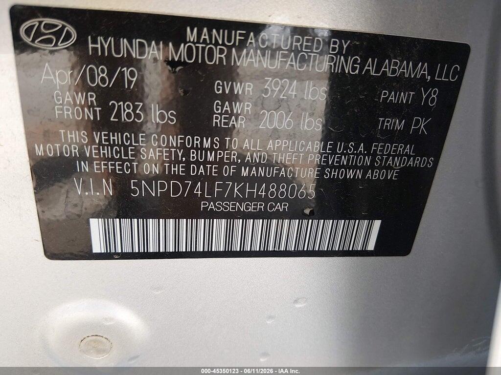5NPD74LF7KH488065 2019 HYUNDAI ELANTRA photo no. 9