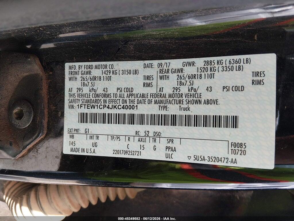 1FTEW1CP4JKC40001 2018 FORD F-150 photo no. 9