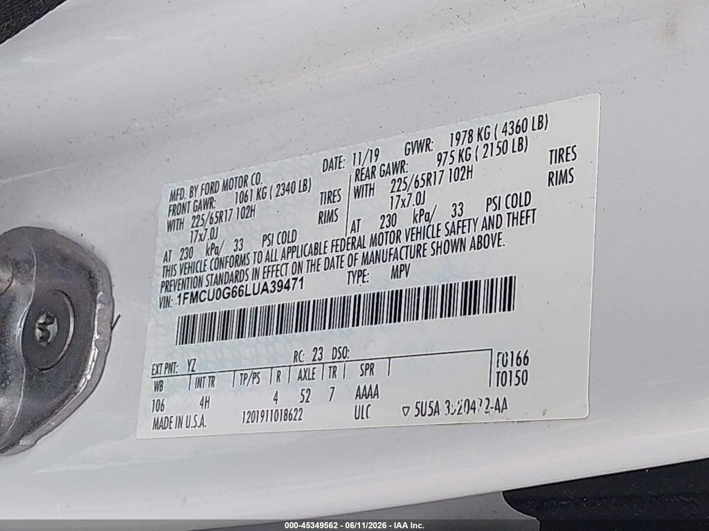 1FMCU0G66LUA39471 2020 FORD ESCAPE photo no. 9