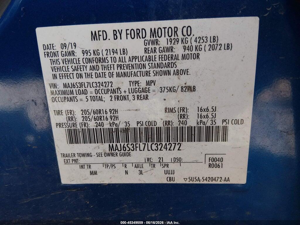 MAJ6S3FL7LC324272 2020 FORD ECOSPORT photo no. 9