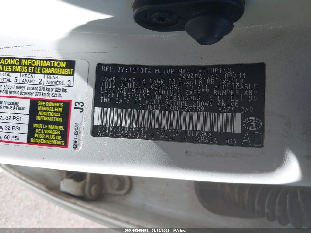 2T1BU4EEXBC587759 2011 TOYOTA COROLLA photo no. 9