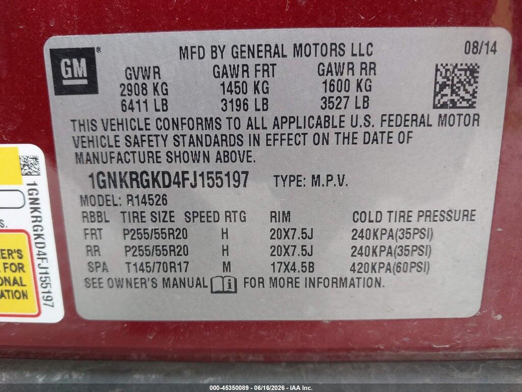 1GNKRGKD4FJ155197 2015 CHEVROLET TRAVERSE photo no. 9