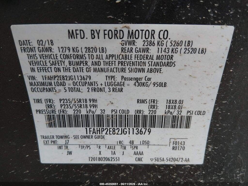 1FAHP2E82JG113679 2018 FORD TAURUS photo no. 9