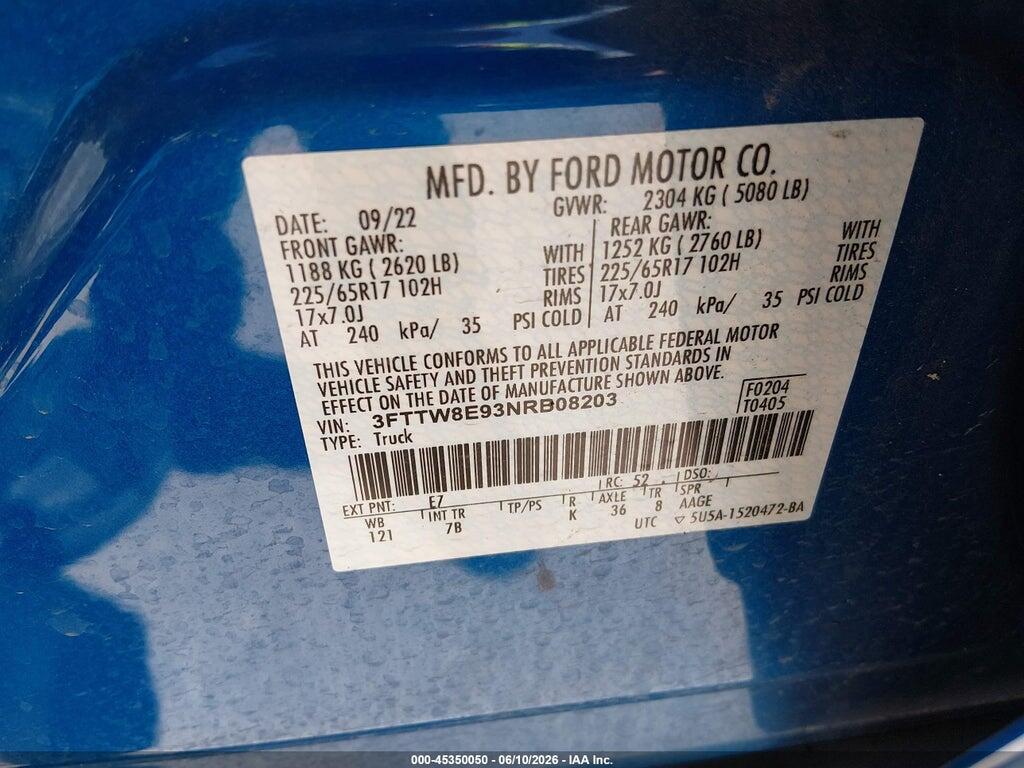 3FTTW8E93NRB08203 2022 FORD MAVERICK photo no. 9