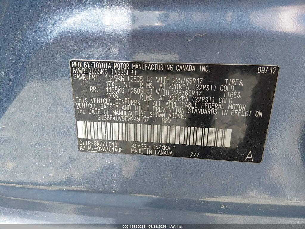 2T3BF4DV9CW249157 2012 TOYOTA RAV4 photo no. 9