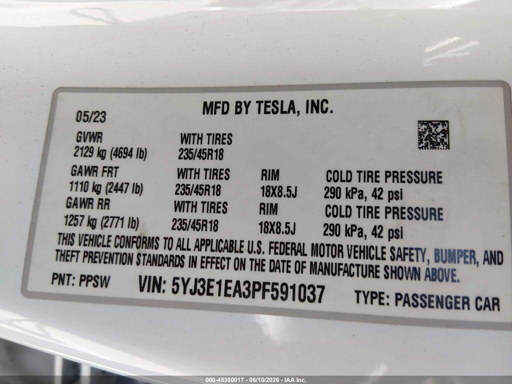 5YJ3E1EA3PF591037 2023 TESLA MODEL 3 photo no. 9