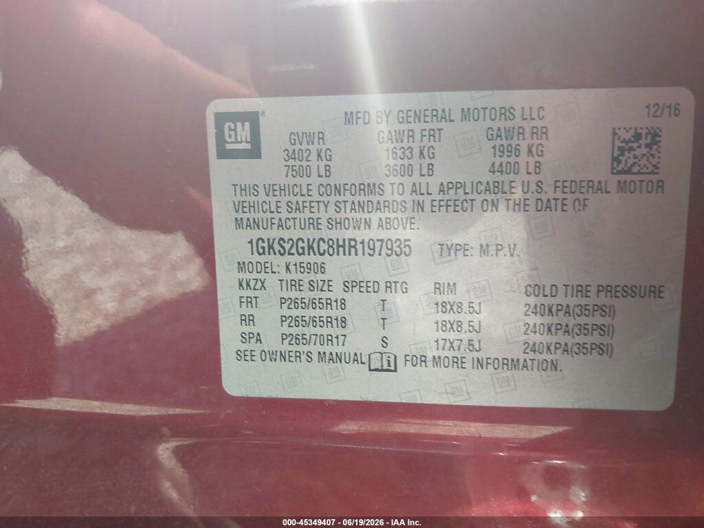 1GKS2GKC8HR197935 2017 GMC YUKON XL photo no. 9