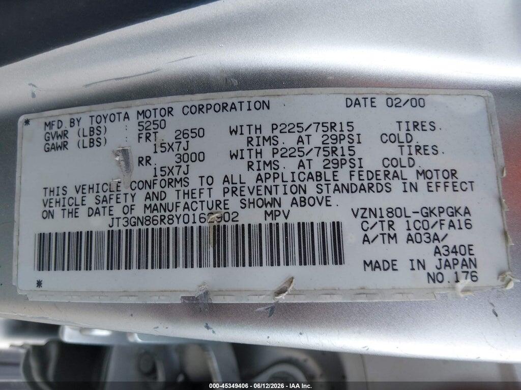 JT3GN86R8Y0162902 2000 TOYOTA 4RUNNER photo no. 9