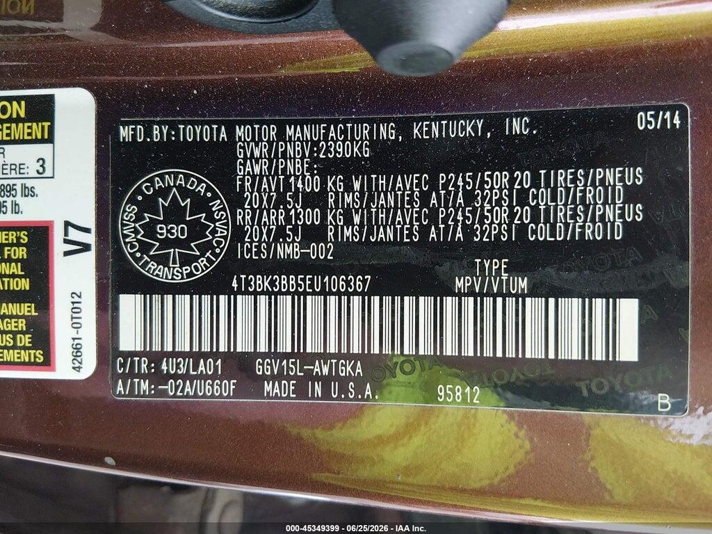 4T3BK3BB5EU106367 2014 TOYOTA VENZA photo no. 9