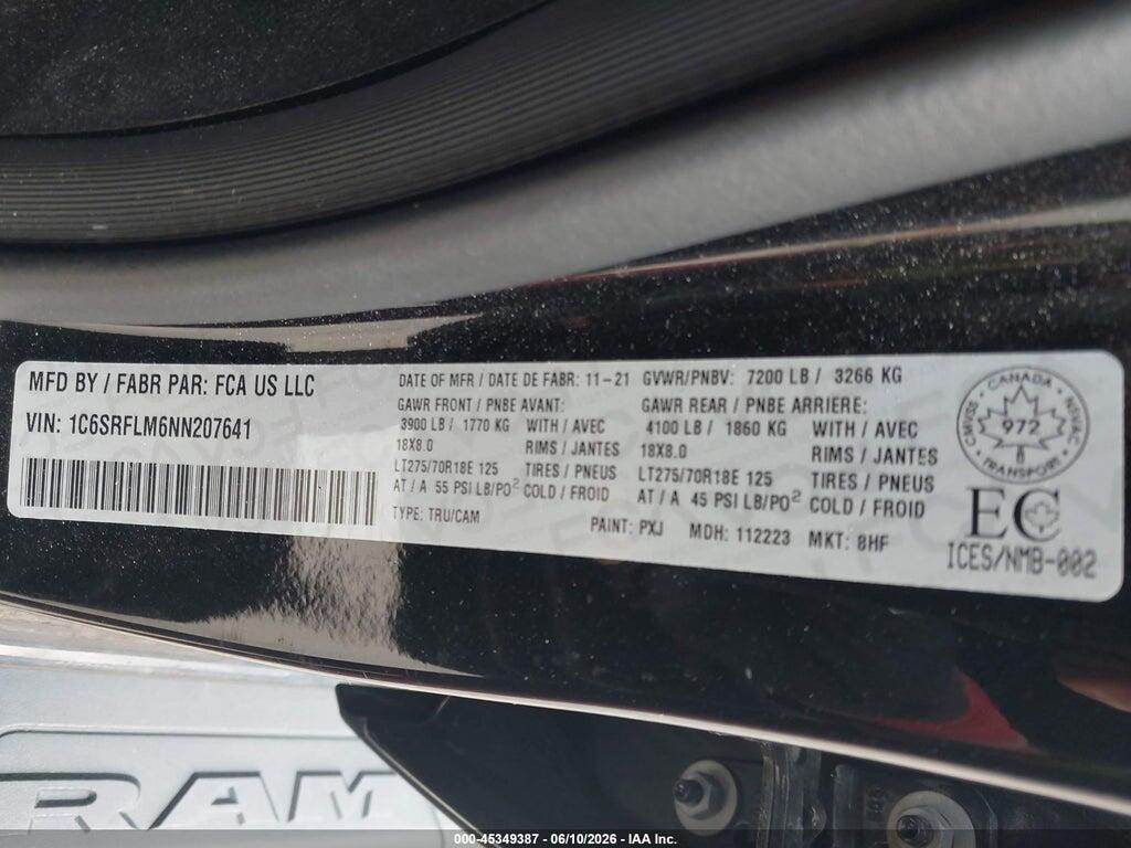 1C6SRFLM6NN207641 2022 RAM 1500 photo no. 9