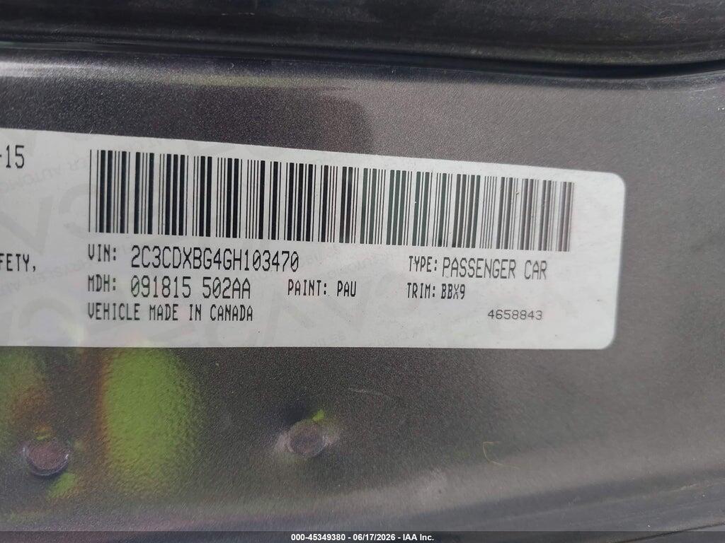 2C3CDXBG4GH103470 2016 DODGE CHARGER photo no. 9