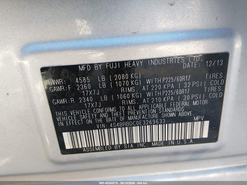 4S4BRBDC0E3269633 2014 SUBARU OUTBACK photo no. 9