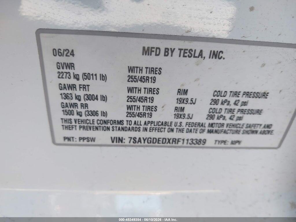 7SAYGDEDXRF113389 2024 TESLA MODEL Y photo no. 5