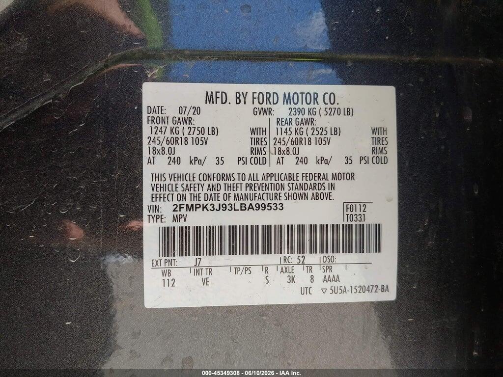 2FMPK3J93LBA99533 2020 FORD EDGE photo no. 9