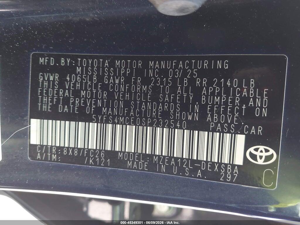 5YFS4MCE0SP232540 2025 TOYOTA COROLLA photo no. 9