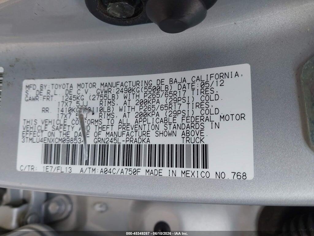 3TMLU4ENXCM098534 2012 TOYOTA TACOMA photo no. 9