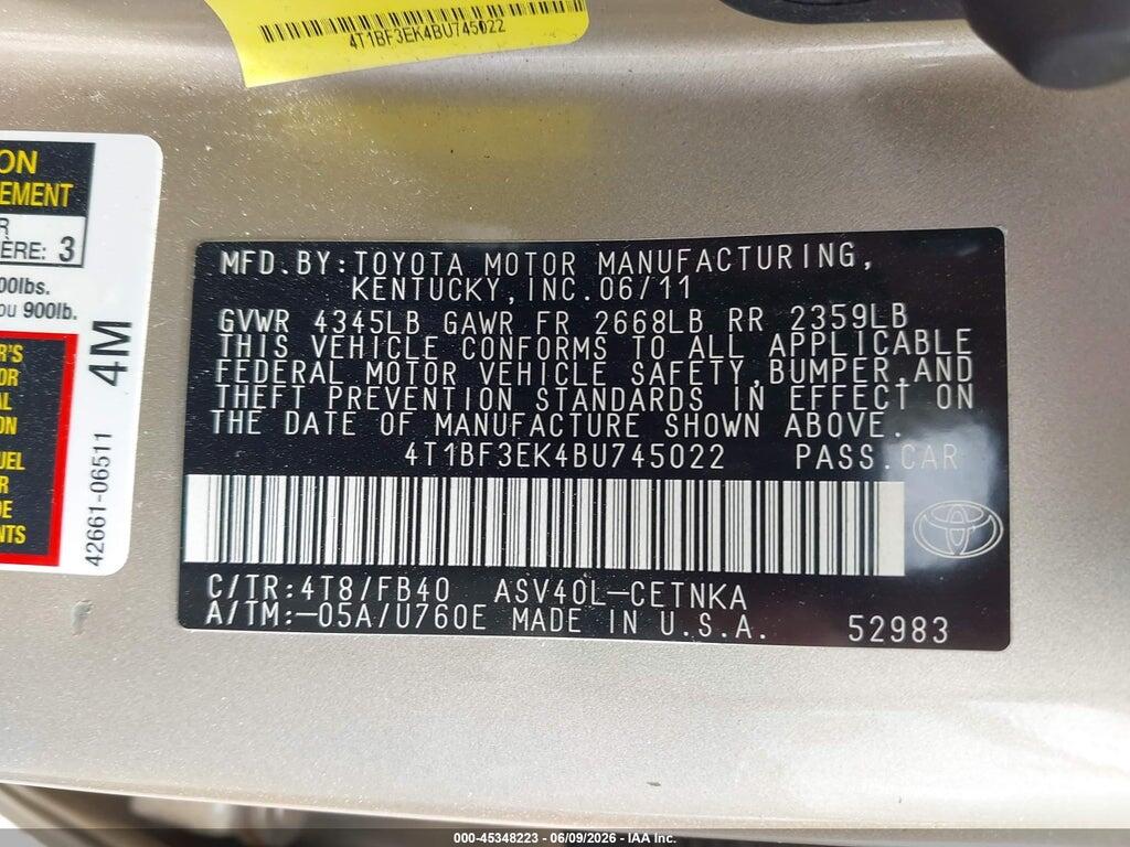 4T1BF3EK4BU745022 2011 TOYOTA CAMRY photo no. 9