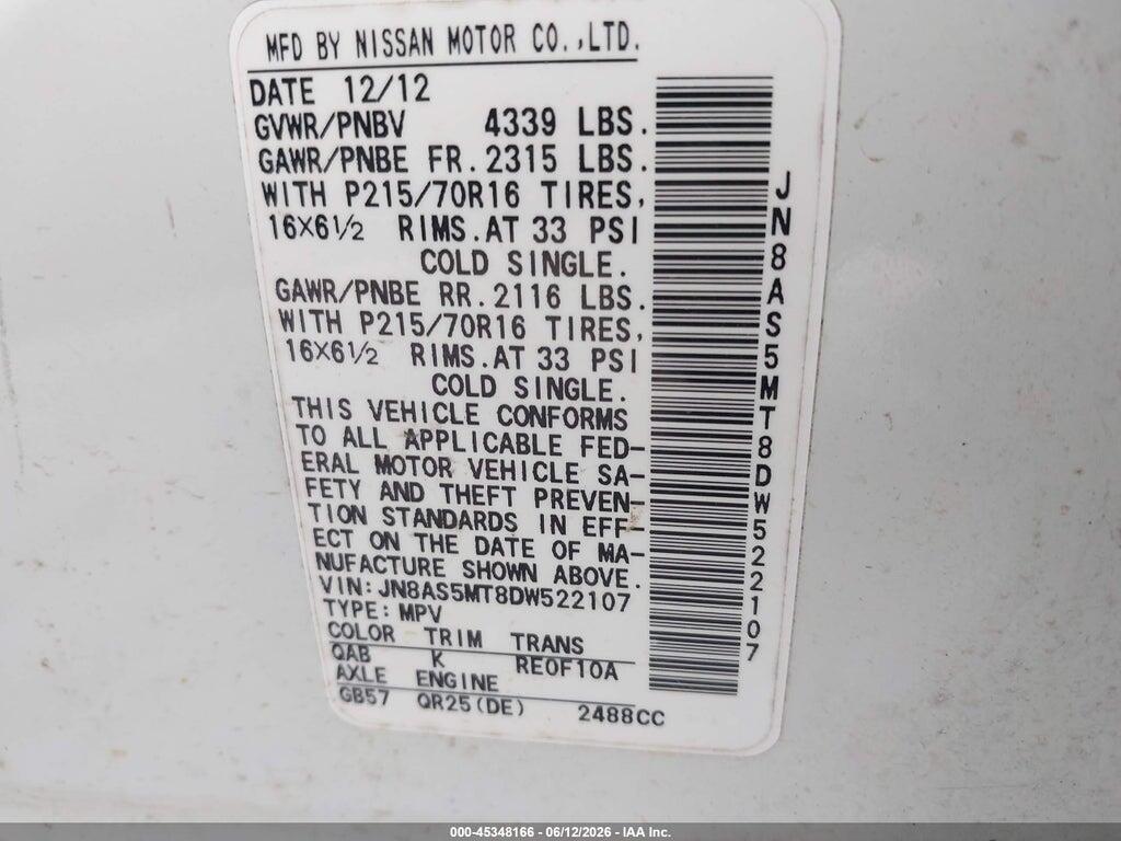 JN8AS5MT8DW522107 2013 NISSAN ROGUE photo no. 9
