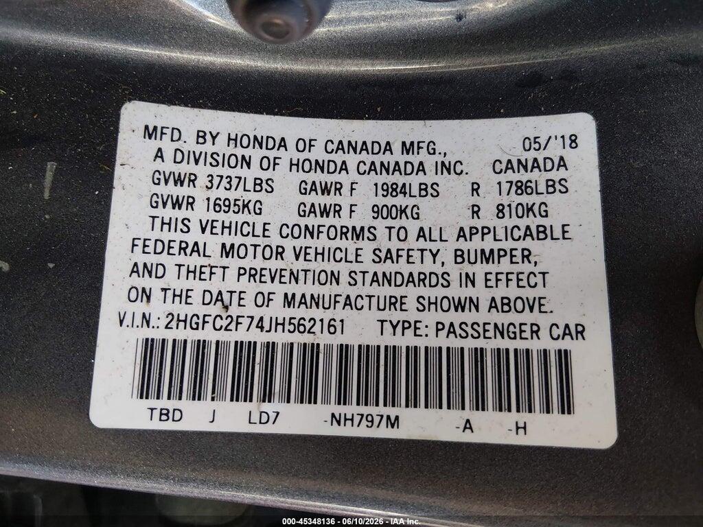 2HGFC2F74JH562161 2018 HONDA CIVIC photo no. 9