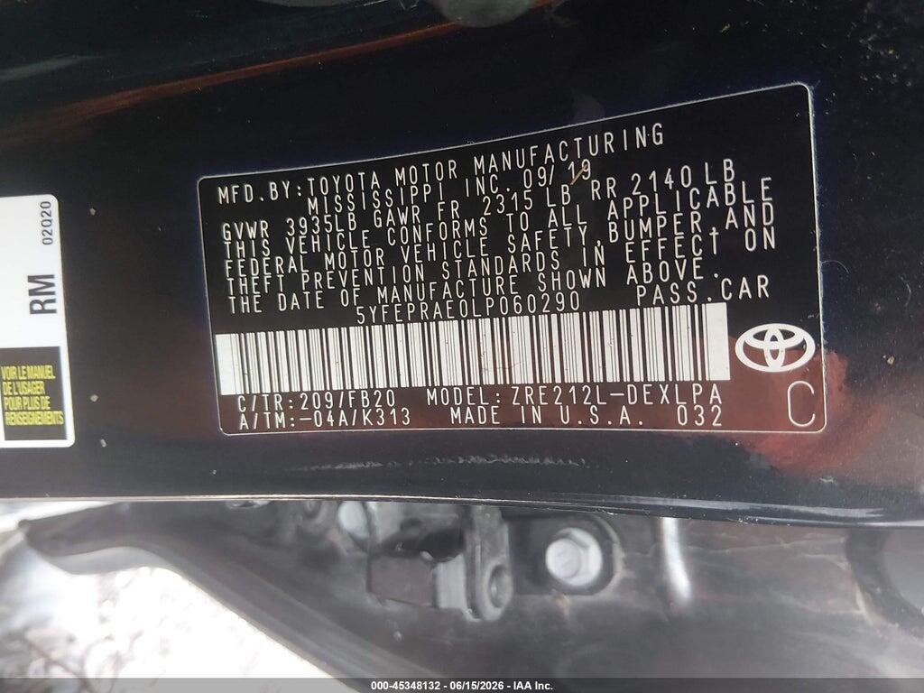 5YFEPRAE0LP060290 2020 TOYOTA COROLLA photo no. 9