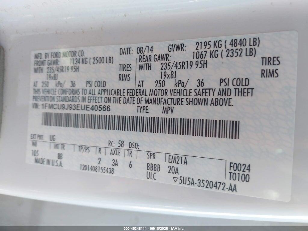 1FMCU9J93EUE40566 2014 FORD ESCAPE photo no. 9