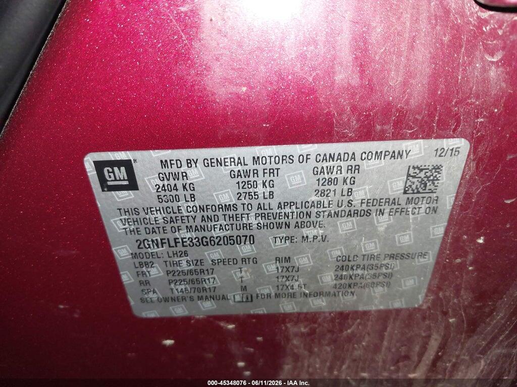2GNFLFE33G6205070 2016 CHEVROLET EQUINOX photo no. 9